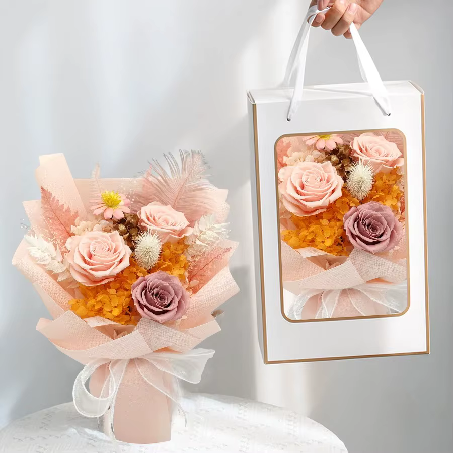 Bouquet de roses conservées longue durée, cadeau de vraies fleurs éternelles pour femmes, Saint-Vale