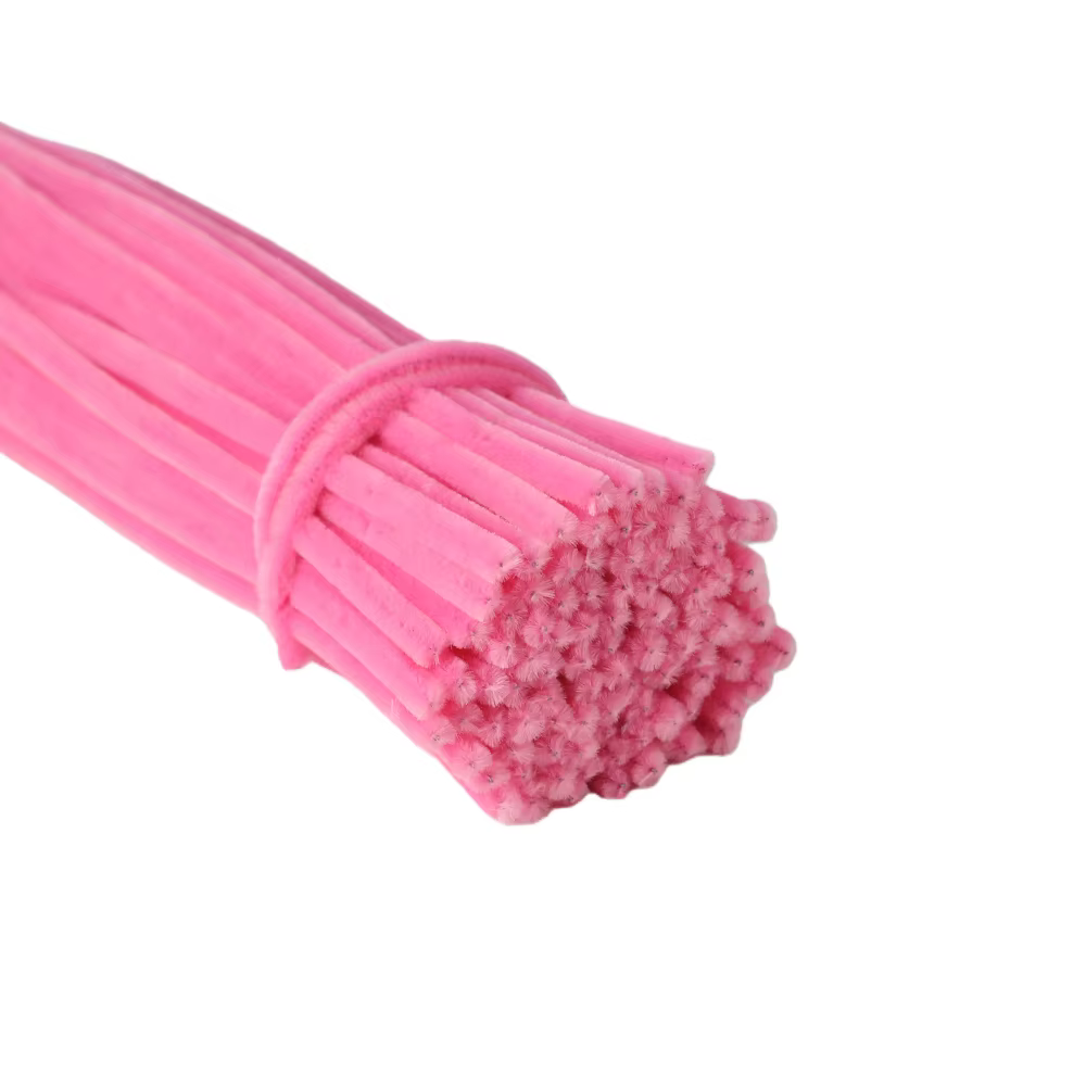 100 Pièces de Tiges en Chenille Rose, Nettoyants pour Tuyaux Roses, Fleurs en Velours pour Bricolage