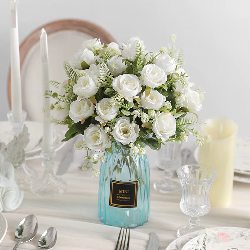 Bouquet de pivoines artificielles en soie blanche, 30cm, 5 grandes têtes, 4 petits bourgeons, décora