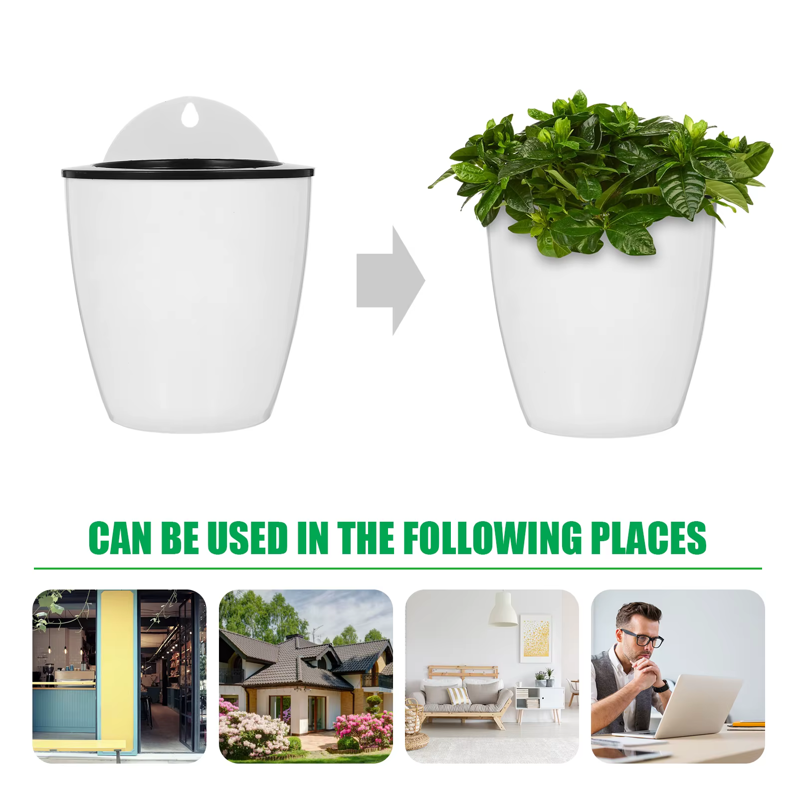 Pot de fleur mural suspendu, 7 pièces, jardinières auto-arrosage, récipient rond pour plantes de jar