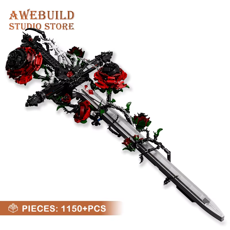 1150 pièces Blocs de construction Épée florale gothique, Bouquet de roses, Sabre crâne, Briques MOC,