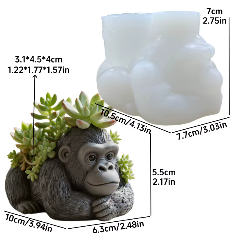 Moule en silicone pour pot de fleurs en résine, motif gorille couché, boîte de rangement mignonne en