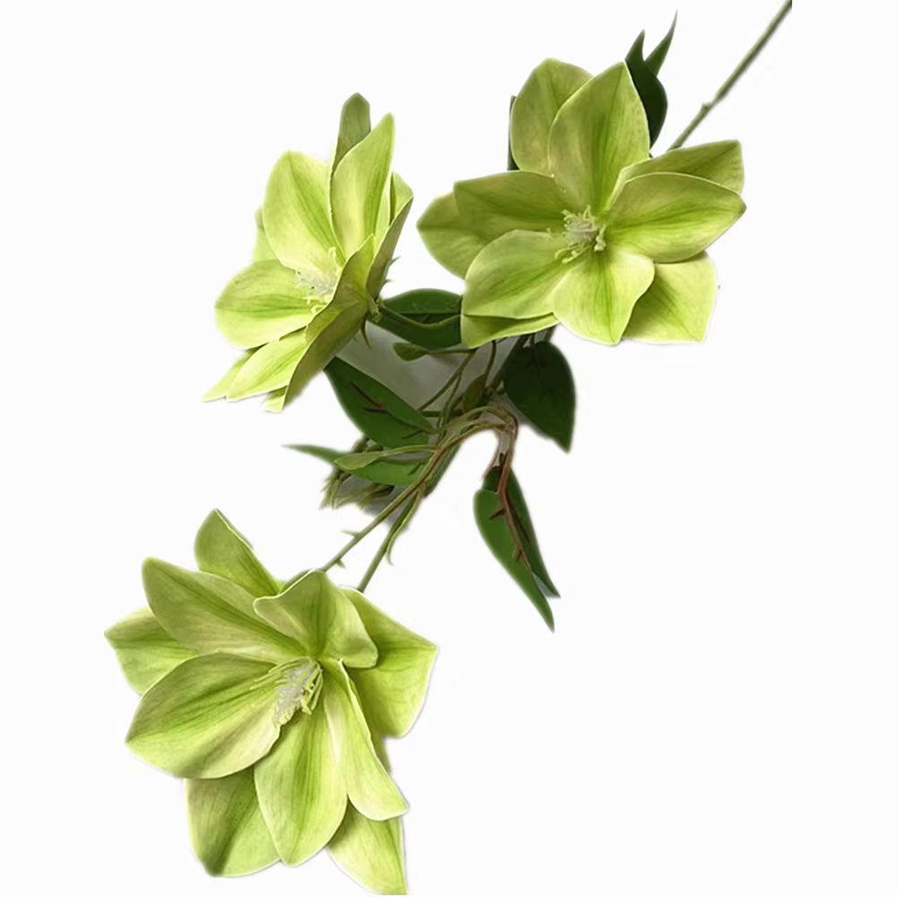 Une branche de fleur de clématites artificielle, 3 têtes, fleur de Passion au toucher réel pour déco