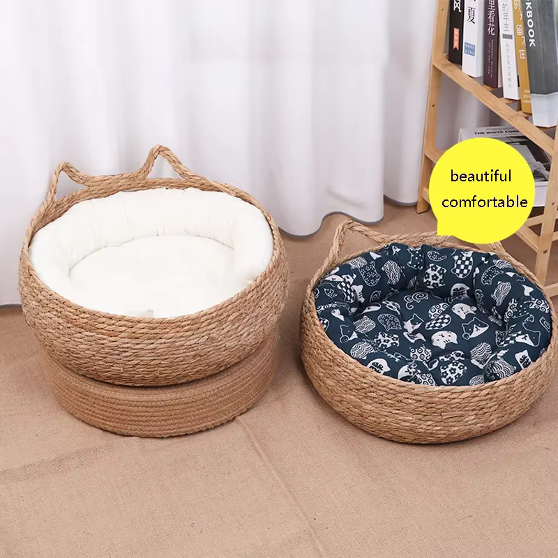 Nid de chat tissé à la main de vigne pure, coussin de chaleur saisonnier, poignées lavables universe