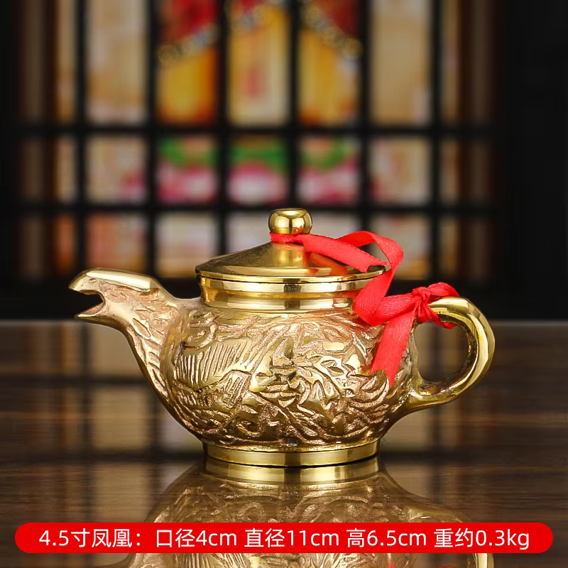Longfeng-Théière en cuivre pur, pot à vin, ménage, culte de bouddha, consacrer le dieu de la richess