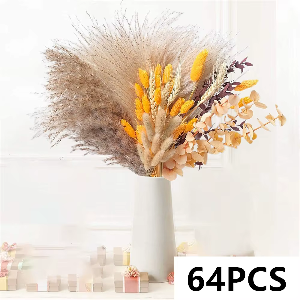 Bouquet de Pampas jaunes à fleurs sèches naturelles, 100 pièces, Vase de décoration pour la maison, 