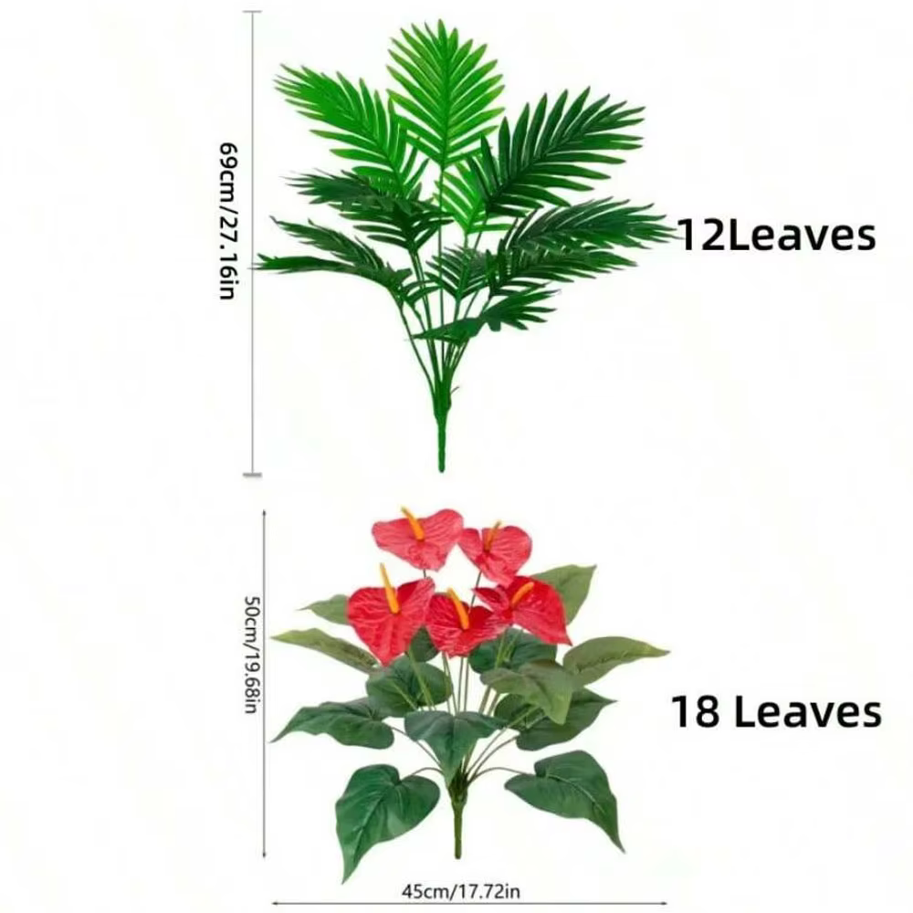 Grands plantes de palmier artificielles et feuilles de Cycads vertes Anthurium, plantes arbustes en 