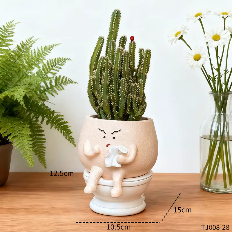Pot de fleurs amusant en résine en forme de fantôme pour plantes succulentes avec porte-rouleau de p