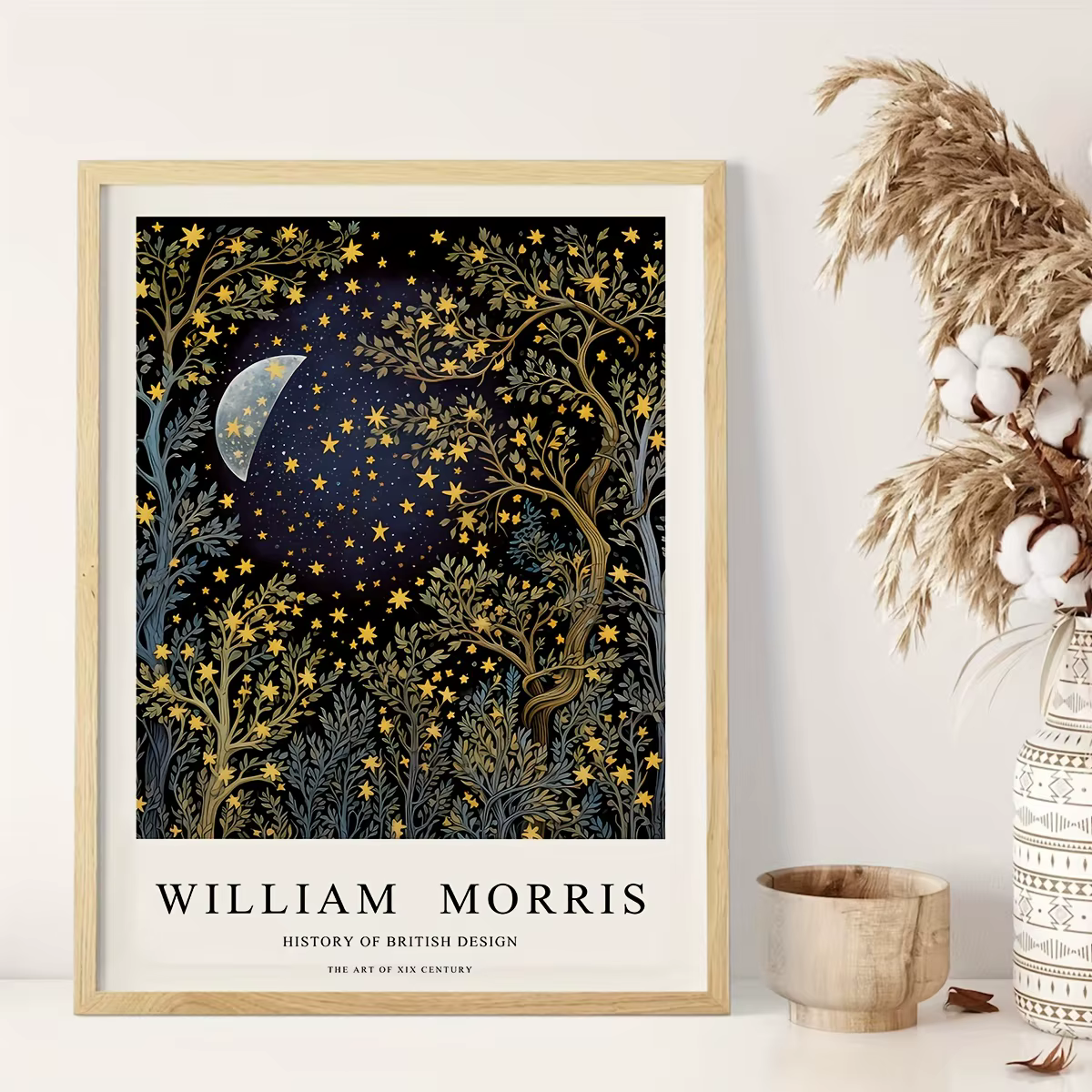 1/3 pièces Affiches murales imprimées sur toile William Morris, motifs Lune, Ciel étoilé et Forêt, s