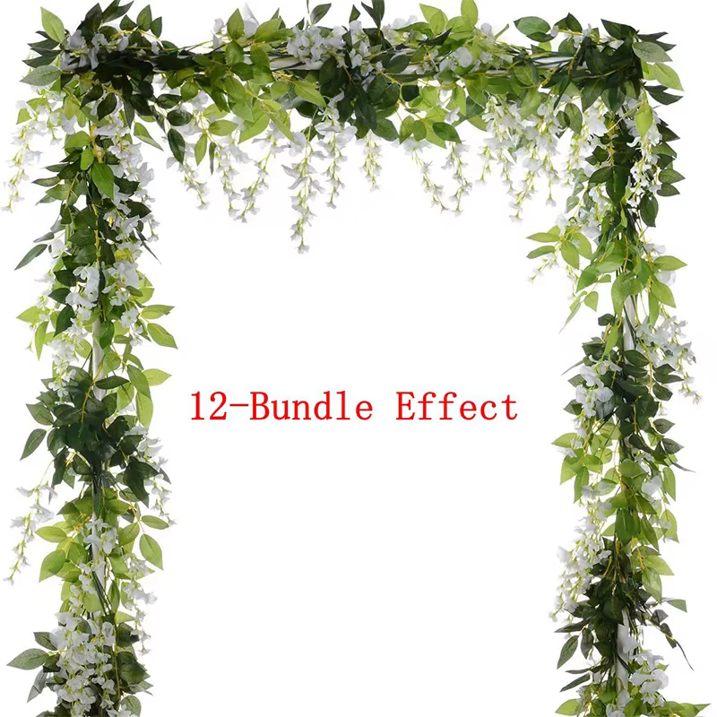 Guirlande de fleurs artificielles de glycine en soie blanche, 1.8M, plantes pour chambre, décoration