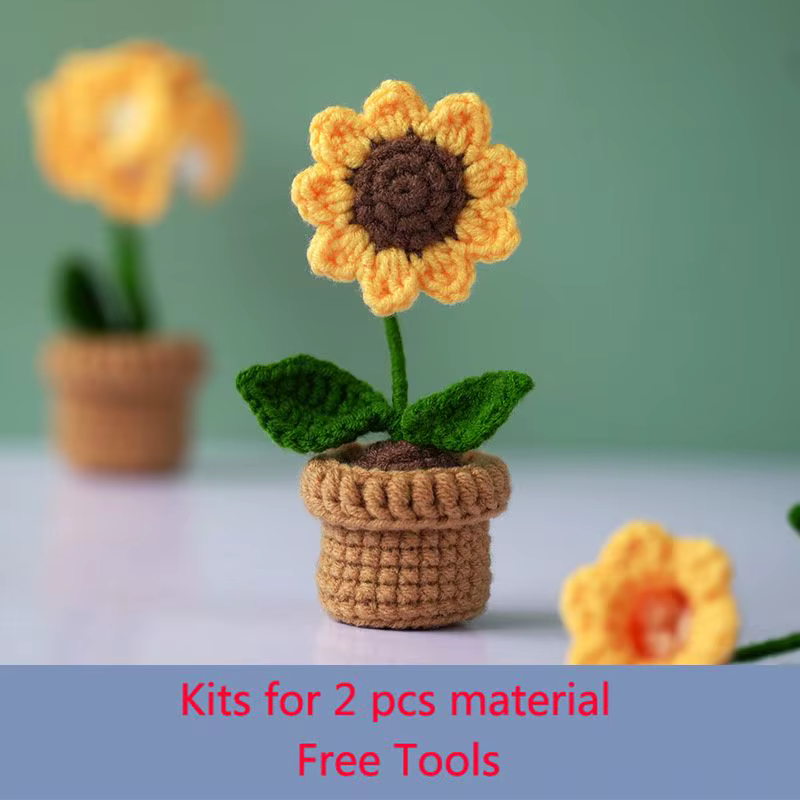 Kit de tricot et crochet fait main en forme de plante de fraise en pot, avec fil de laine, pour femm