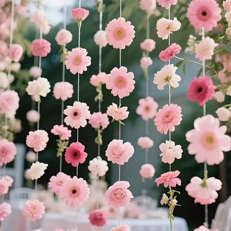 100 fleurs artificielles roses - Décorations suspendues de style bohème pour rideaux, comprend 393. 