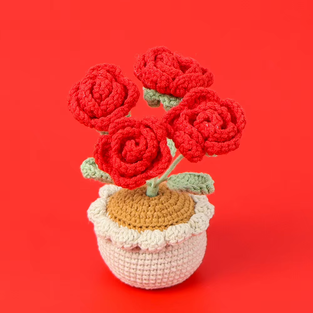 Fil Crochet4Artificial Rose plante en pot cadeau de saint valentin décoration de mariage décor à la 