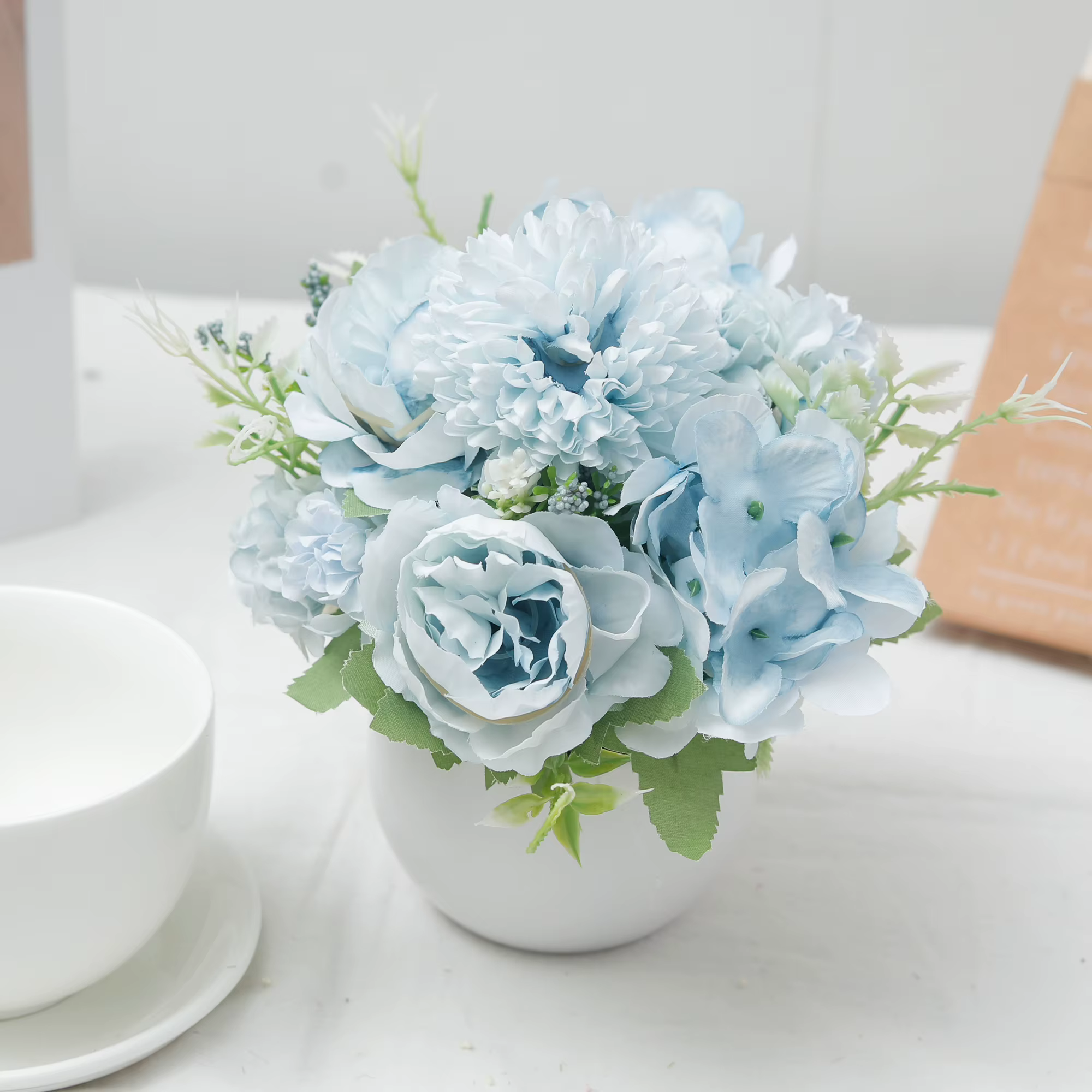 Plante d'hortensia en pot, fleurs artificielles, pivoine, bonsaï, fausse fleur pour centre de table 
