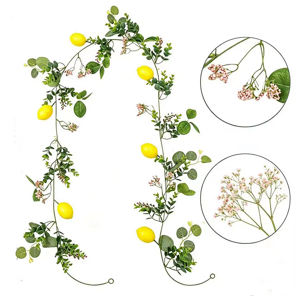 Fleurs en soie, vigne artificielle de citron, feuilles vertes, longueur 200 cm, fausse branche de ci