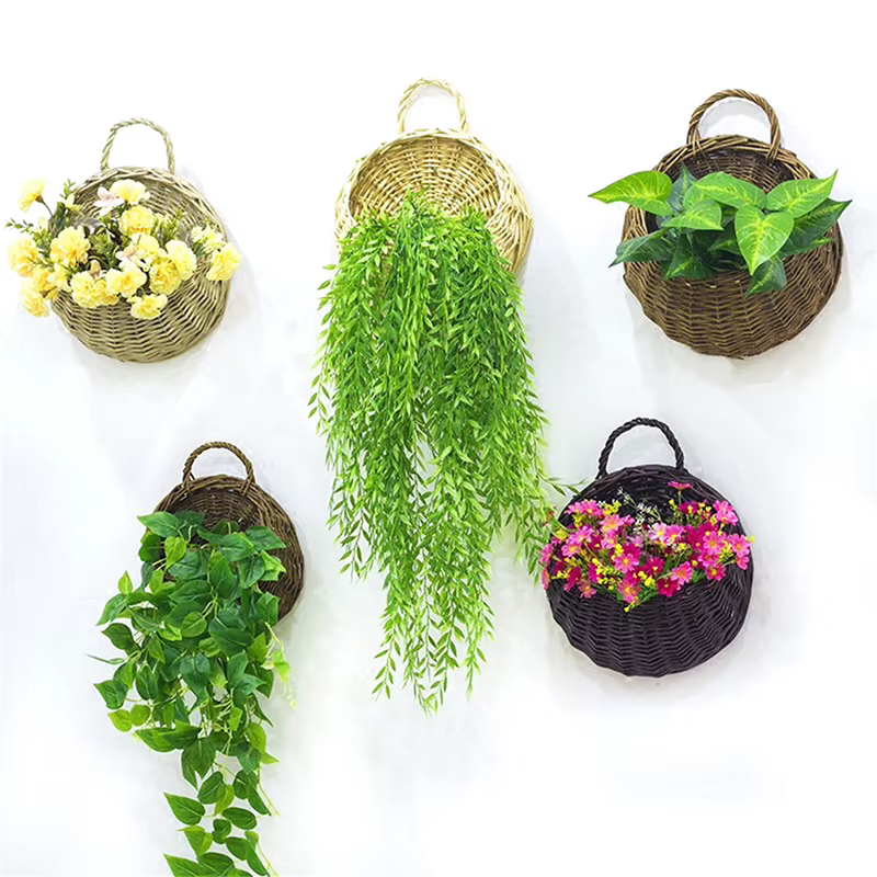 Présentoir mural pour jardinière de fleurs, support pour plantes, panier en rotin, pot de vigne de j