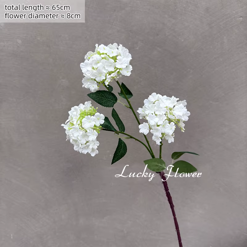 Fleurs artificielles haut de gamme en soie, hydrangea à trois têtes, longue branche, pour décoration