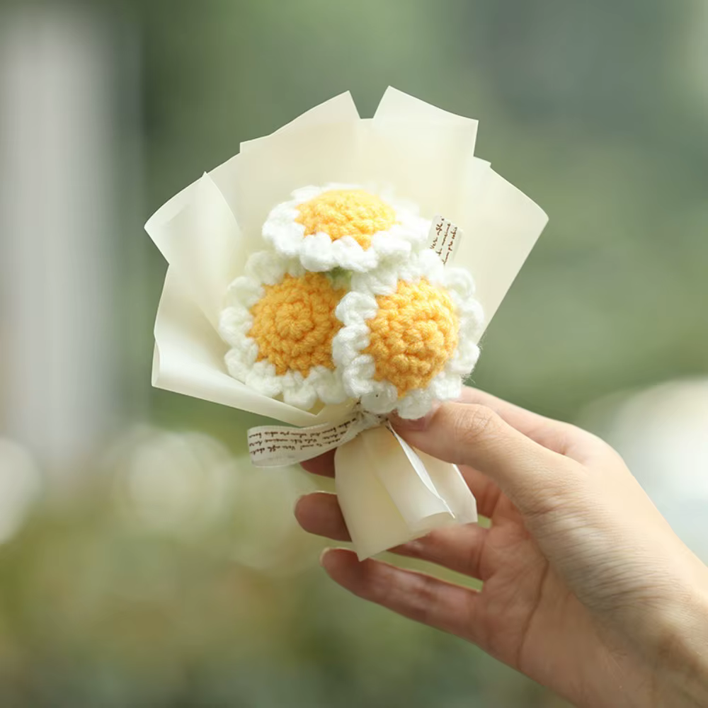 Bouquet de fleurs artificielles au crochet, bouffées de taille mini, fleur tissée à la main, cadeau 