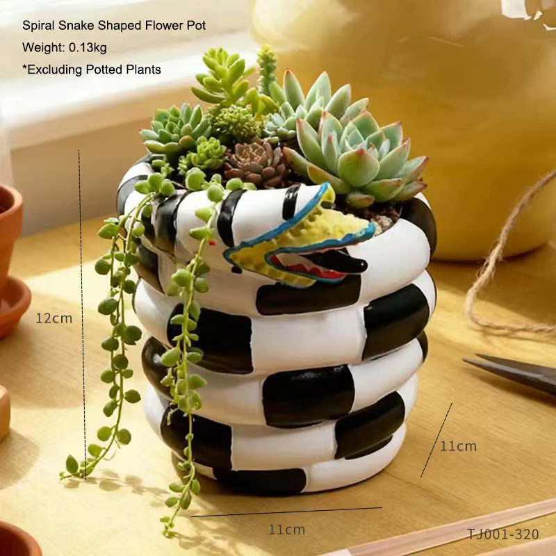 Pot de fleurs en spirale créatif, serpent, vert, dessin animé, plantes en pot, vase, conteneur, déco