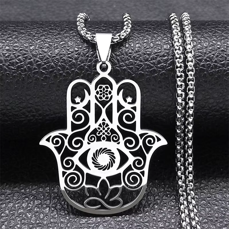 Fleur de vie Fatima Hamsa main pendentif collier pour femmes hommes en acier inoxydable couleur or O