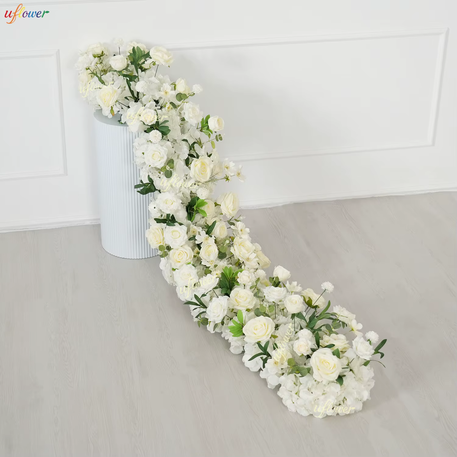 Guirlande de fleurs artificielles Uflower bleu clair, roses et hortensias, pour centre de table de m