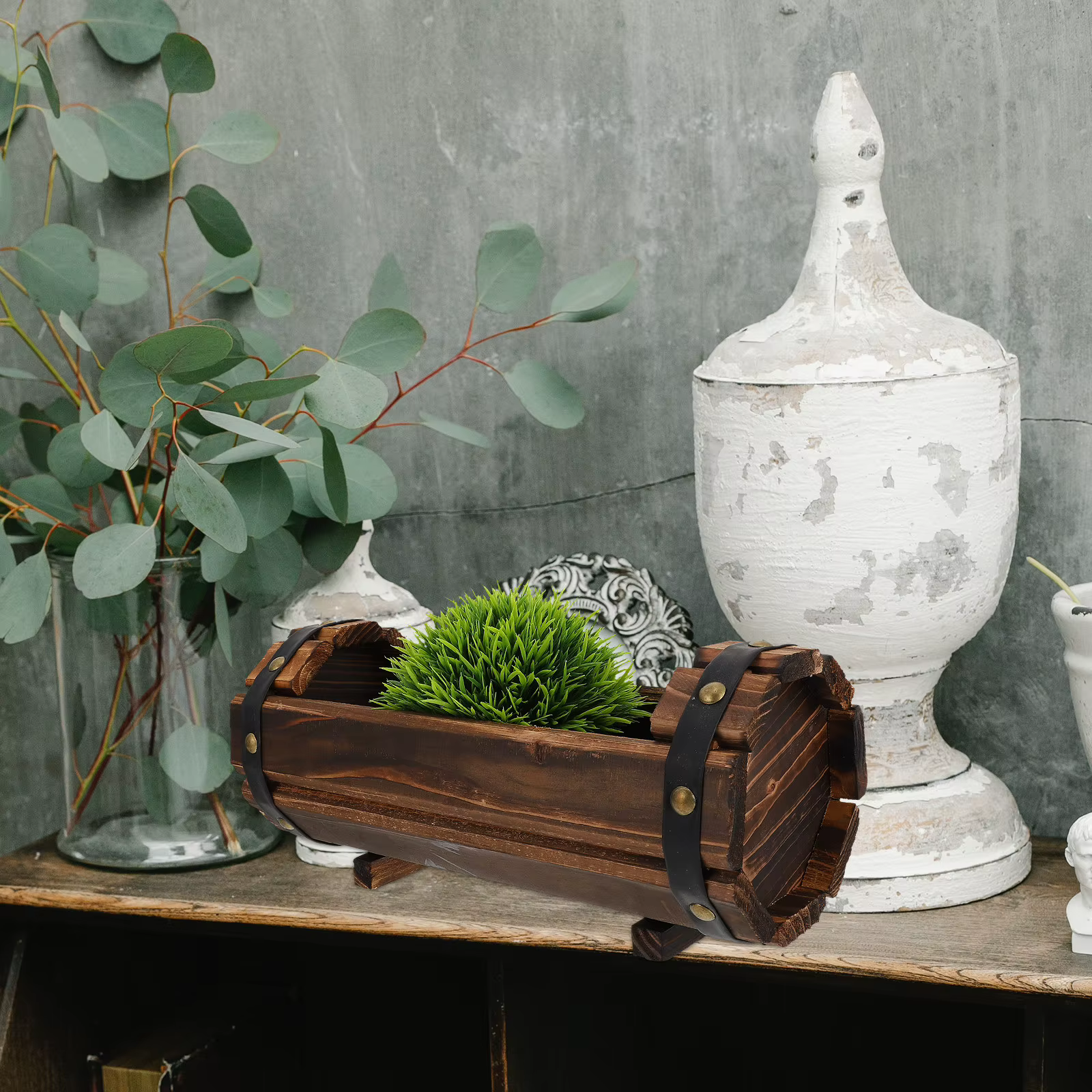 1 pièce - Jardinière vintage en bois massif anti-corrosion, style rétro, pour plantes succulentes, l