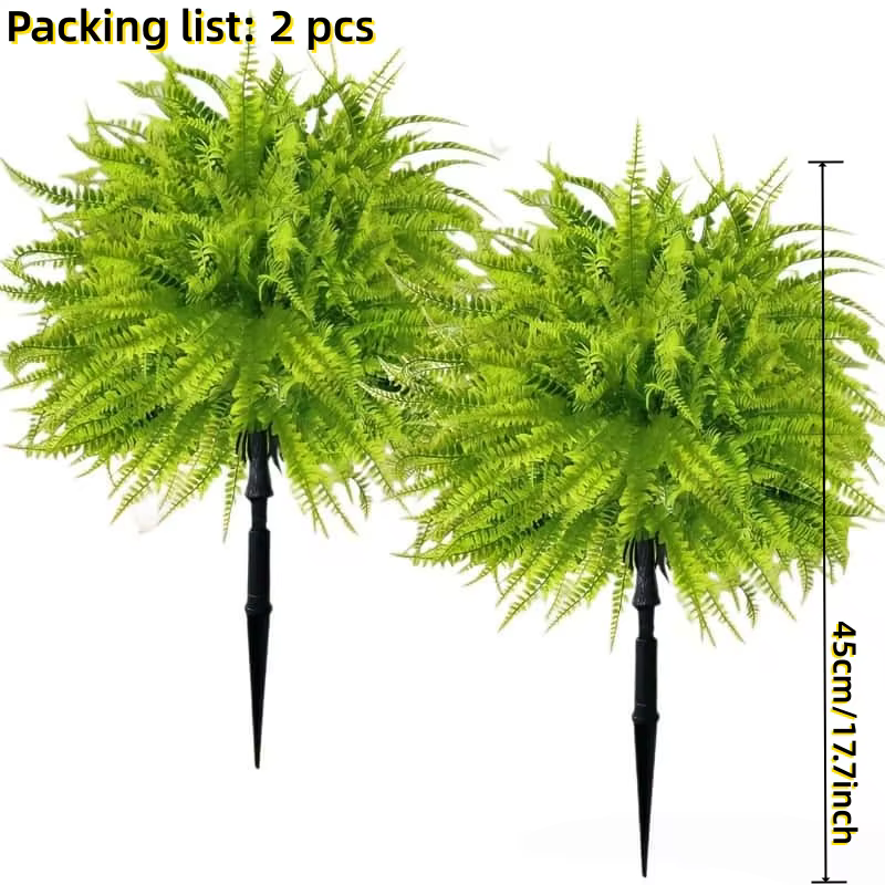 2 plantes artificielles de type fougère persane, résistantes aux UV et inaltérables, avec piquet de