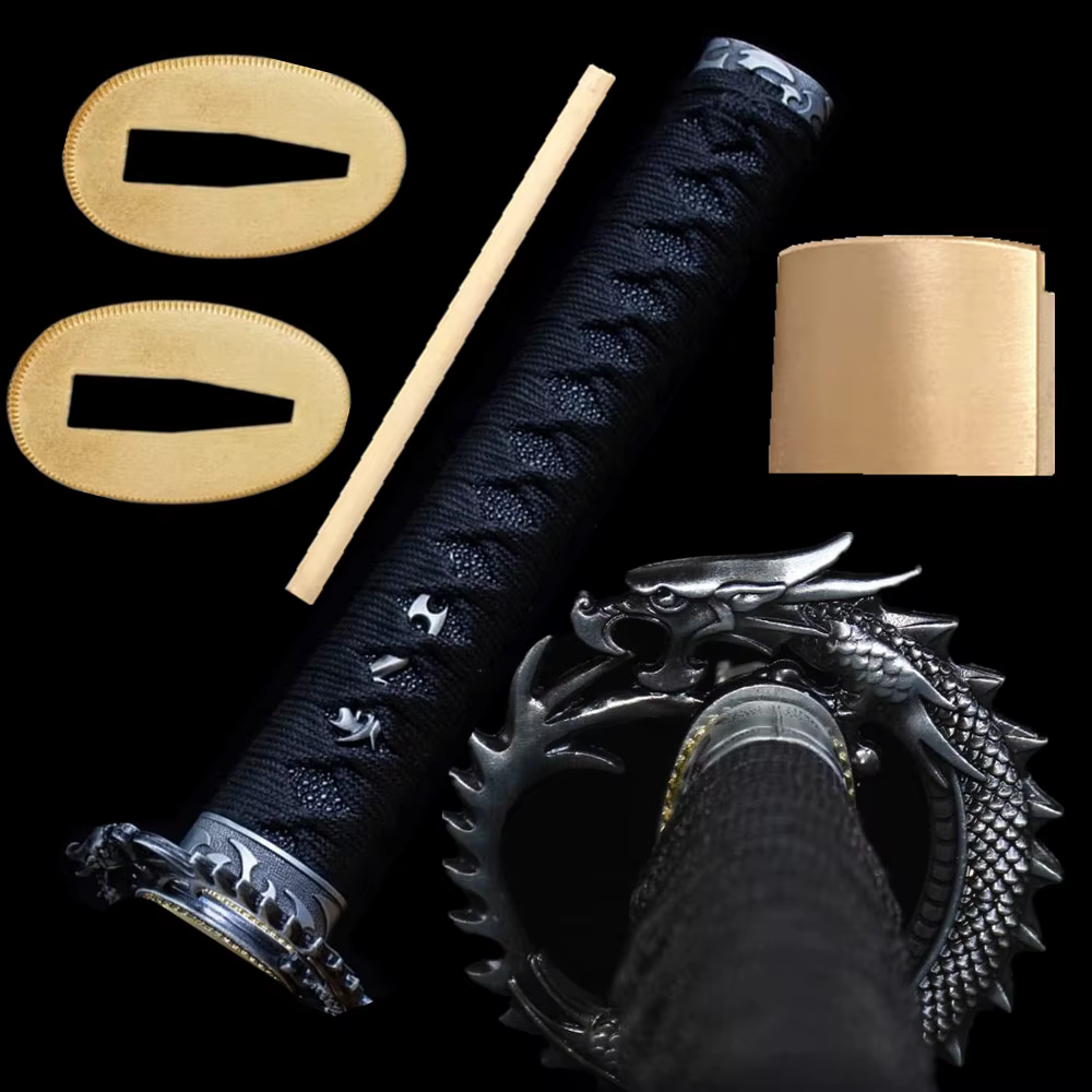 Ensemble d'accessoires de poignée d'épée de samouraï japonais, accessoires Dragon Tsuba, Menuki, Fuc