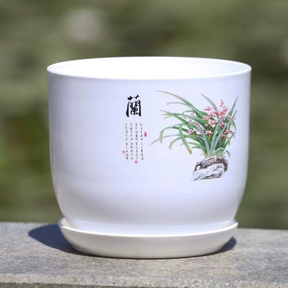 Pot de fleur en plastique extra large, pot de fleur en résine blanche avec escalPP, pot rond respira