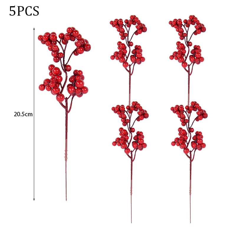 5 pièces baies de noël Branches de pin couronne de baies rouges artificielles décorations d'arbre de