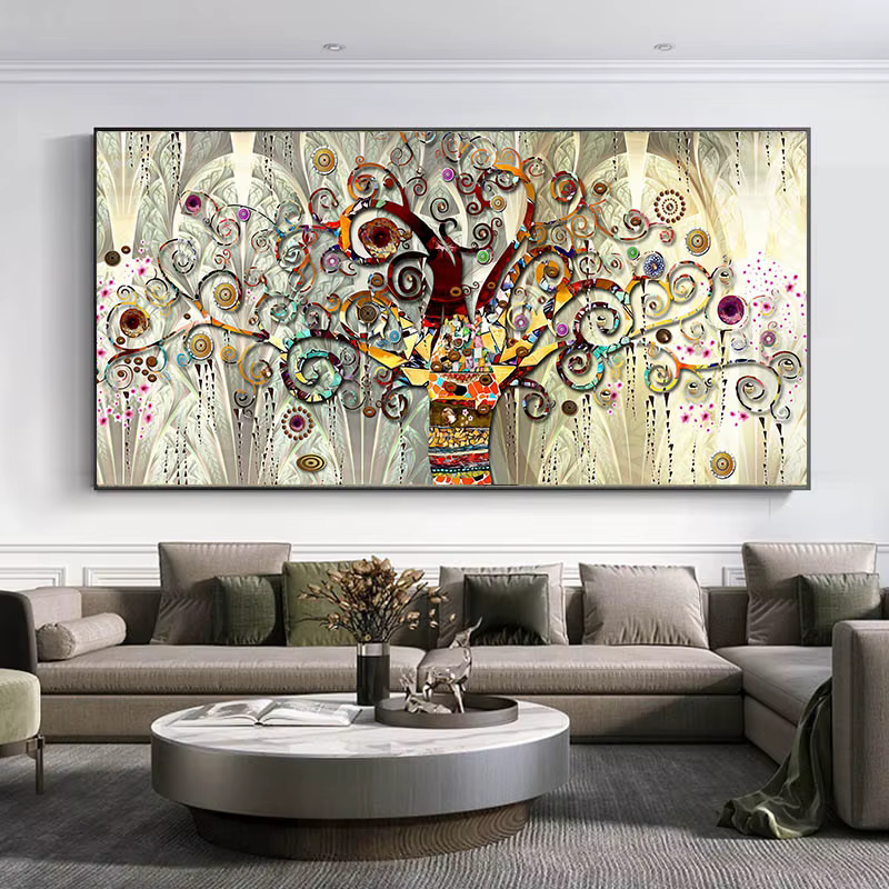 Arbre de vie Gustav Klimt paysage fleurs mur toile peinture scandinave affiche impression photo pour