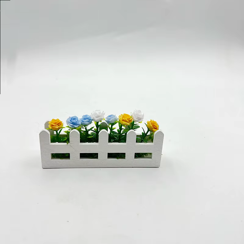 Mini fleur en pot, ensemble de fleurs de clôture de roses, ornement décoratif Miniature en bois, acc