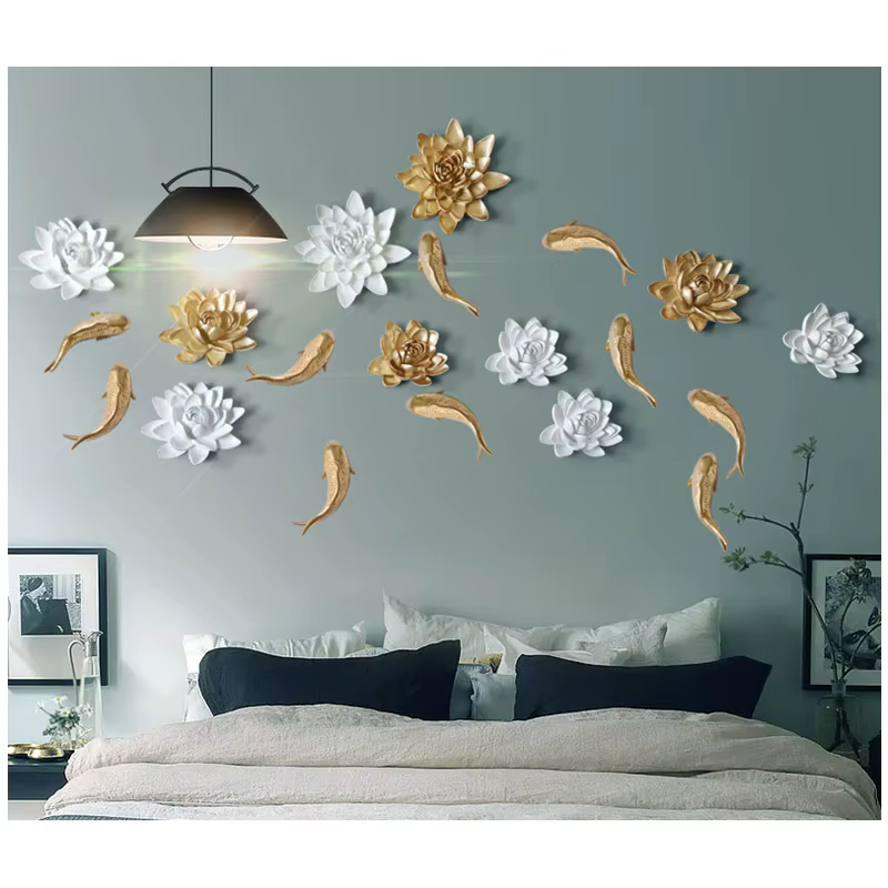 Décoration murale de fleurs en résine 3D, décoration créative de fond de télévision pour la maison, 