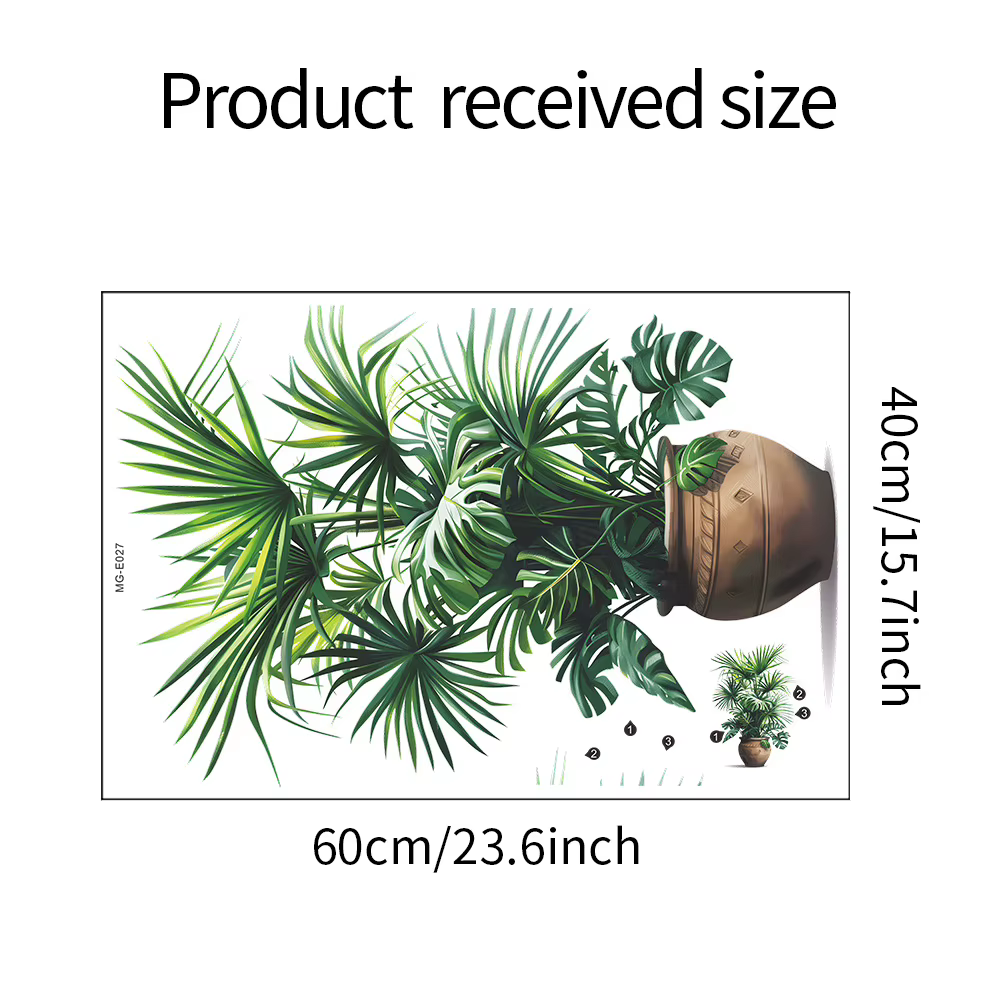 Autocollant mural plante verte en Pot, Simulation de Pot de fleur, pour chambre à coucher, salon, Fo