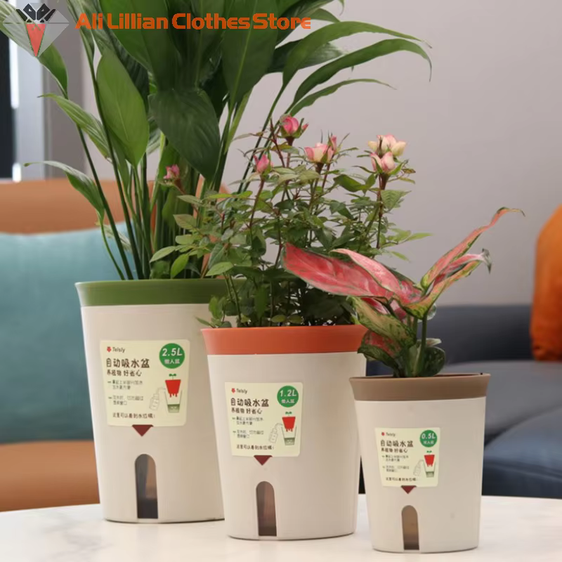 Pot de fleur hydroponique à Double couche, arrosage automatique, en plastique, plantes paresseuses e