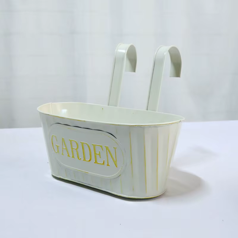 Jardinière ovale suspendue en forme de seau, panier suspendu détachable pour balcon extérieur, décor