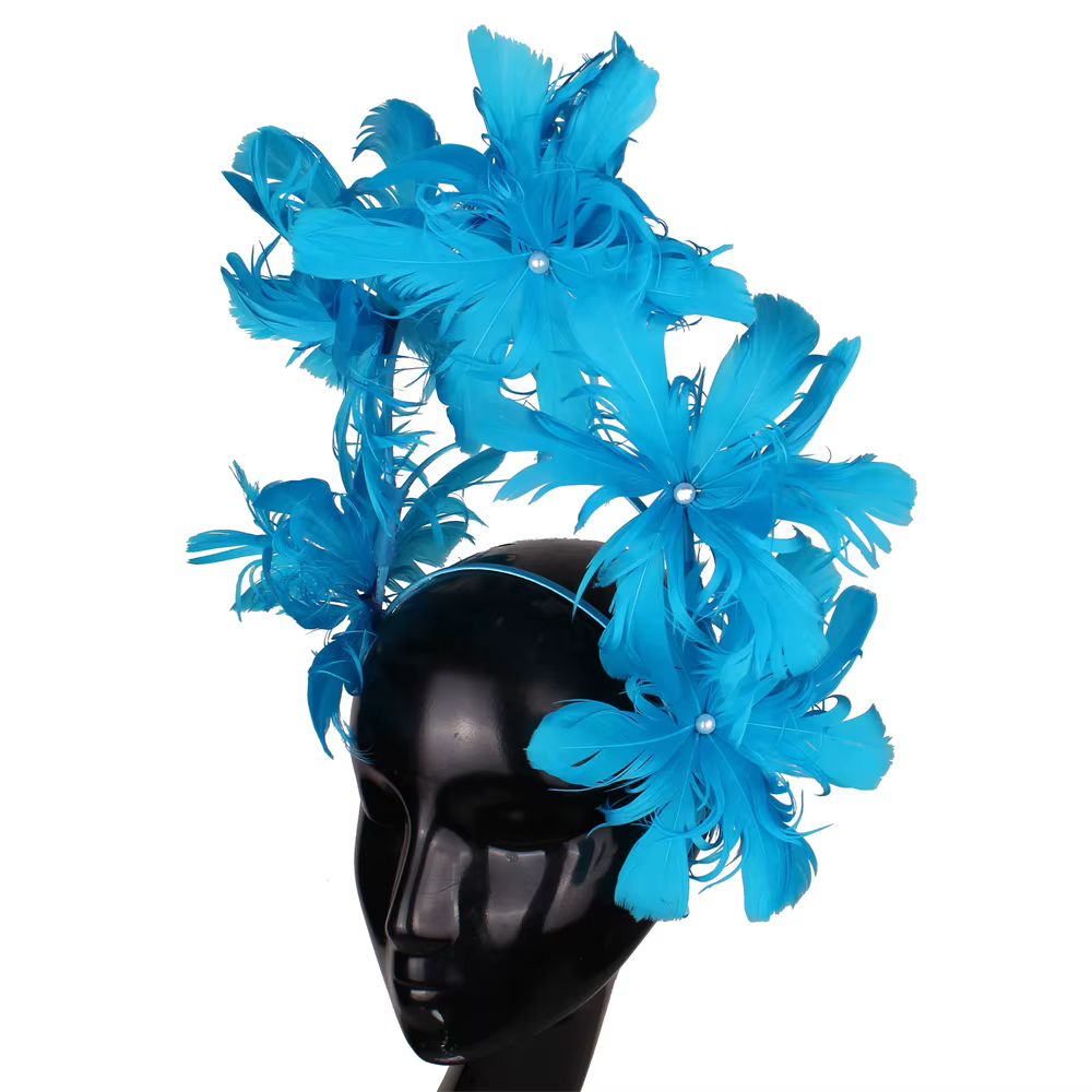 Serre-tête élégant pour femme avec plumes rouges et fleurs, accessoire de coiffure de mariage, idéal