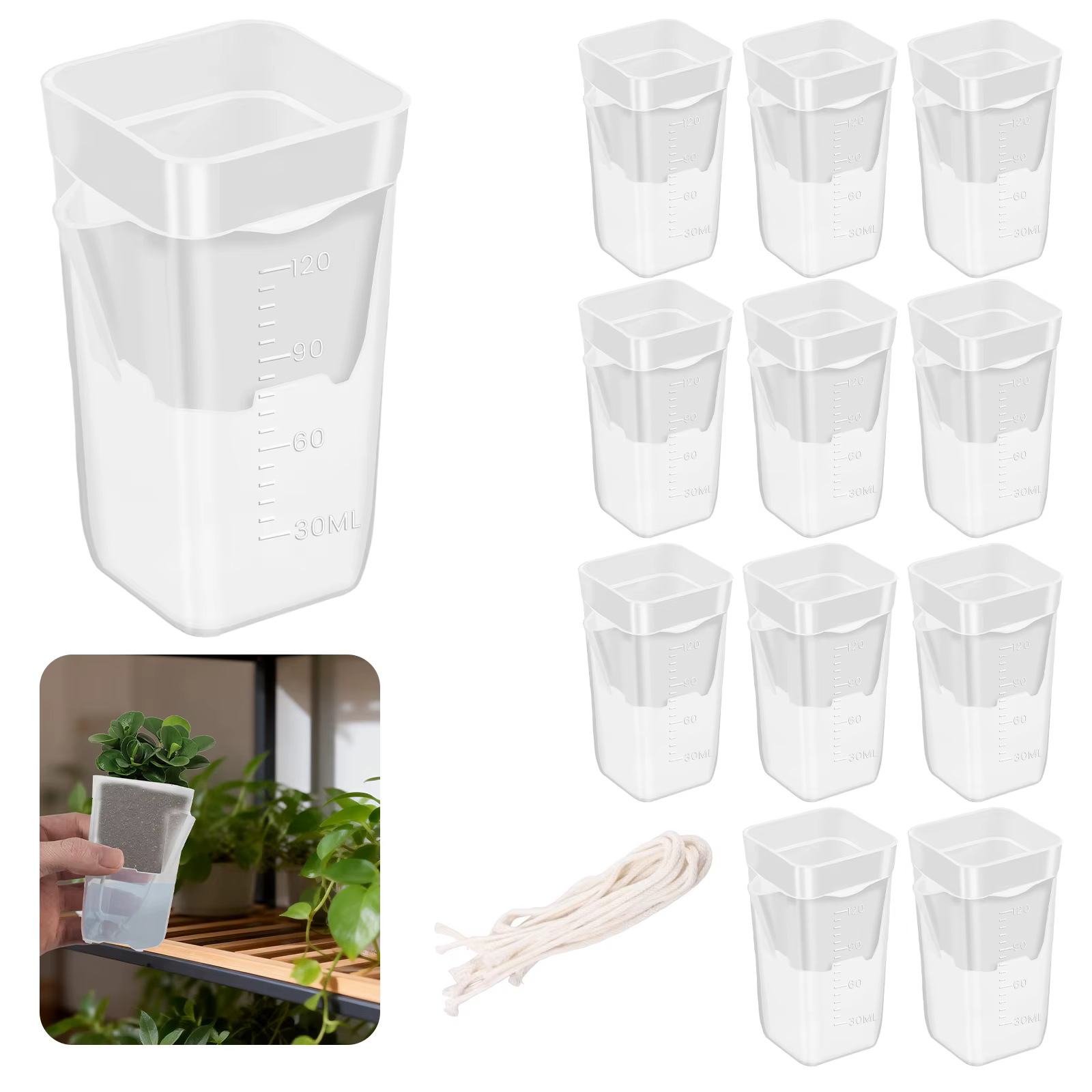 12 pots de plantes auto-arrosants transparents à double couche en plastique avec trous de drainage e