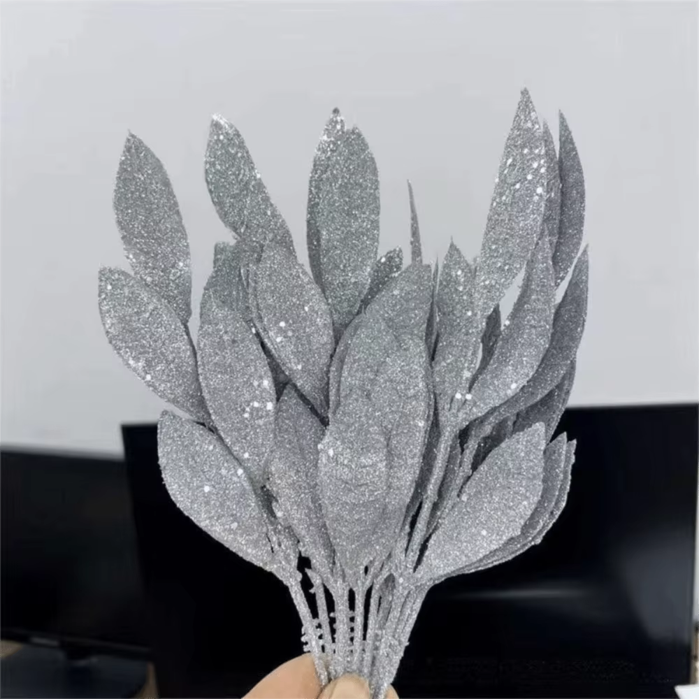 Nouvelles feuilles artificielles artificielles, 10 pièces, fausses feuilles de plantes à paillettes,