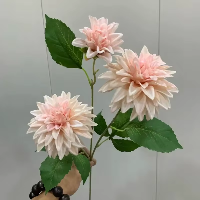 Magnifique fleur artificielle Dahlia à 3 têtes, longue branche, fleurs artificielles en soie pour la