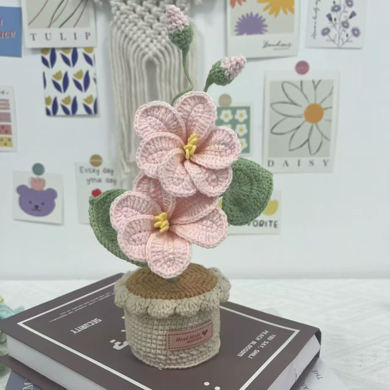 Pot de fleurs tissé à la main, jolies fleurs tricotées, fausses plantes au crochet, décoration de ch