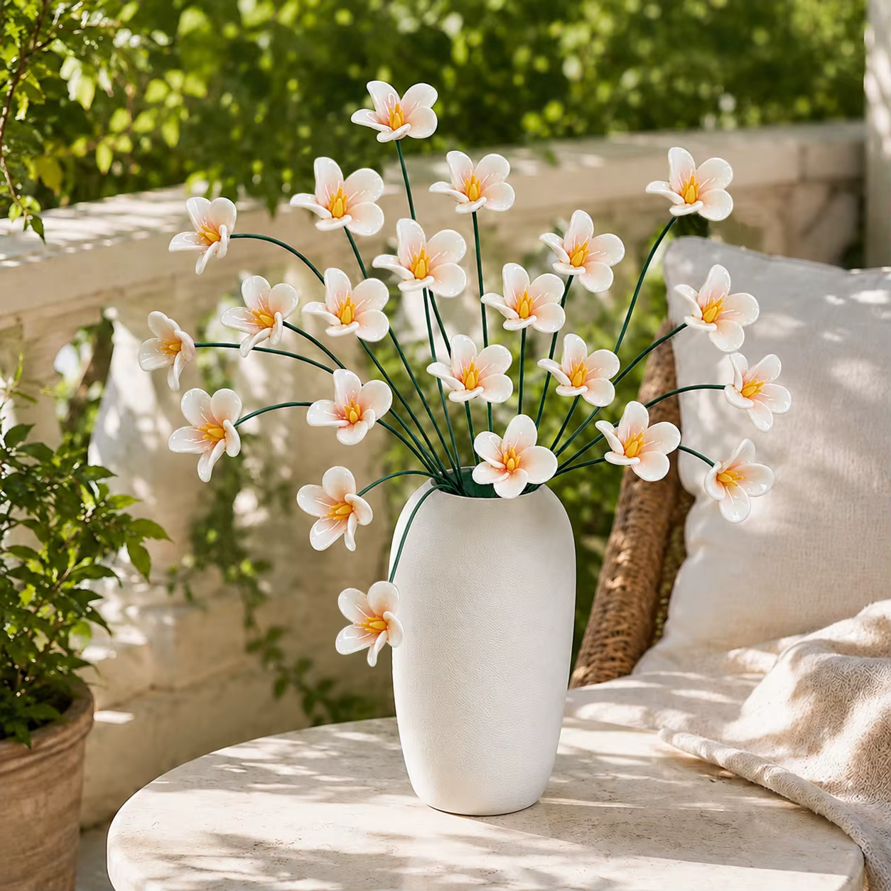 8 fleurs en céramique pour la décoration de la maison, fleurs artificielles en céramique, ornements