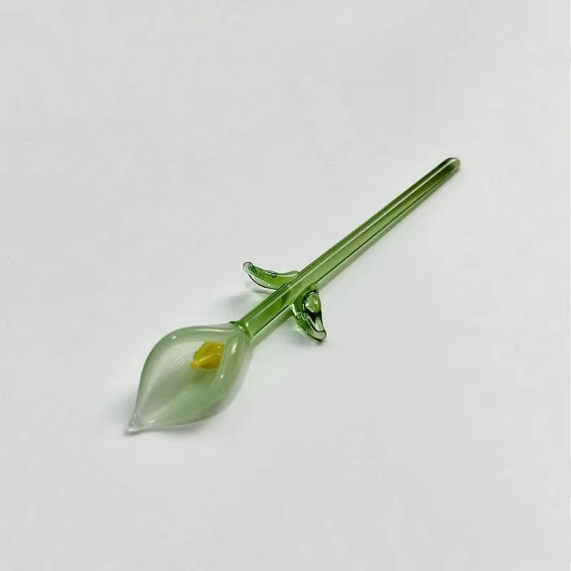 Callalily en verre artisanal avec tige, figurine florale miniature en verre soufflé à la main, décor