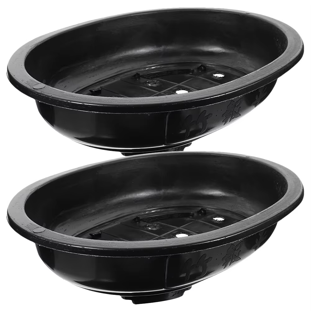 Lot de 2 grands pots ovales pour fleurs et bonsaïs, en plastique premium réutilisable, pour plantes 