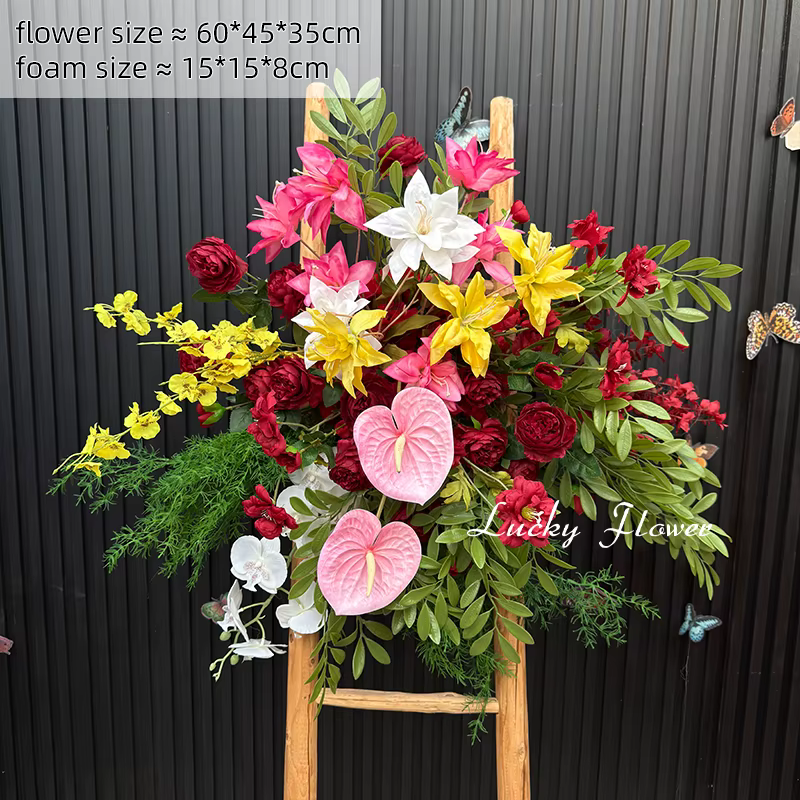 Grandes fleurs artificielles couleur rose, rangée de fleurs suspendues, décoration de mariage, panne