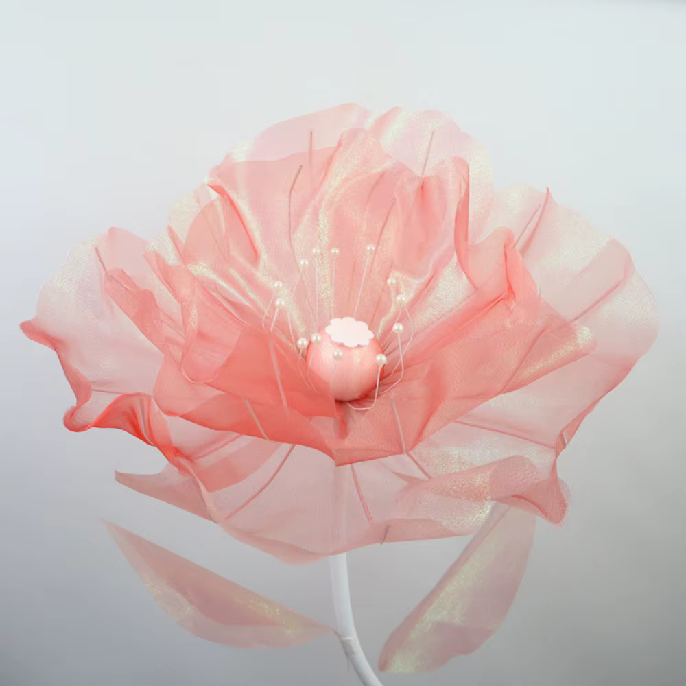 Fleur artificielle 3D en gaze de 50 cm, effet scintillant, fleur en soie creuse, résistante à la déc
