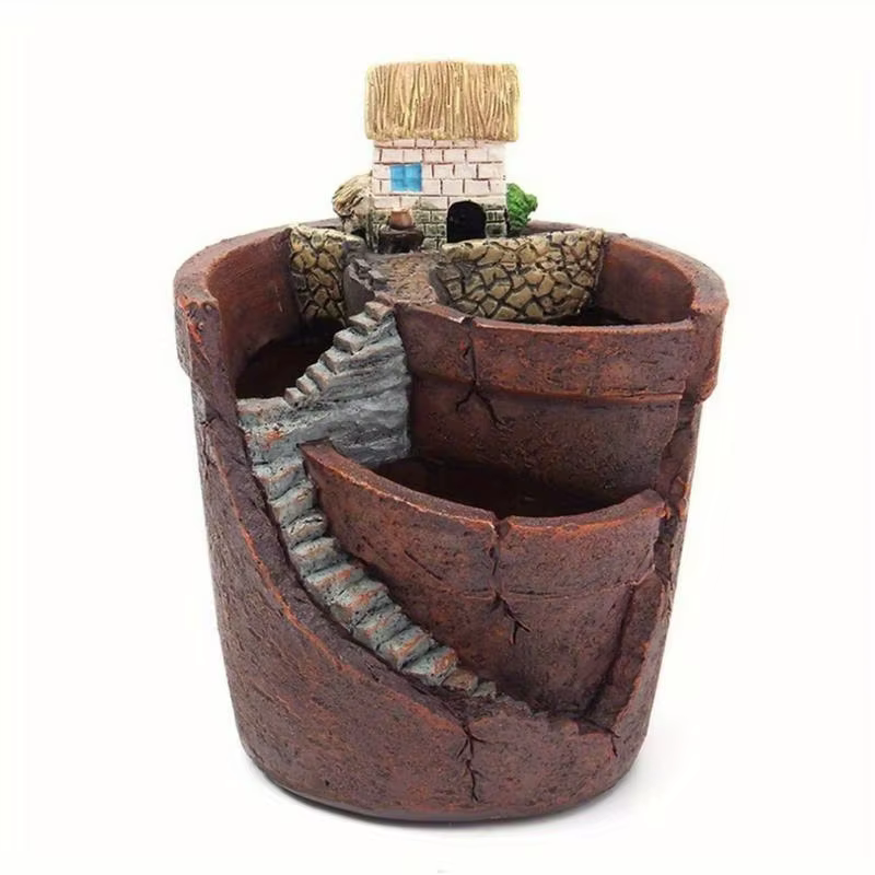 Pot de plantes créatif avec ville du ciel, combinaison de fleurs en résine, Pot de plantes succulent