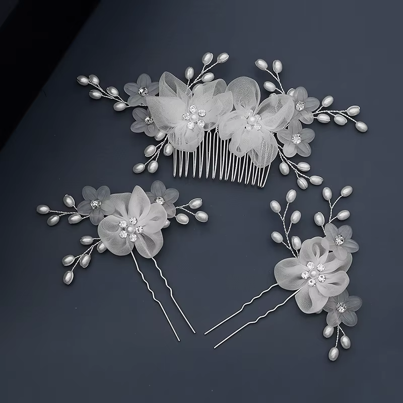 Coiffure de mariée à la mode, peigne à fleurs, ensemble d'épingles à cheveux, accessoires de cheveux