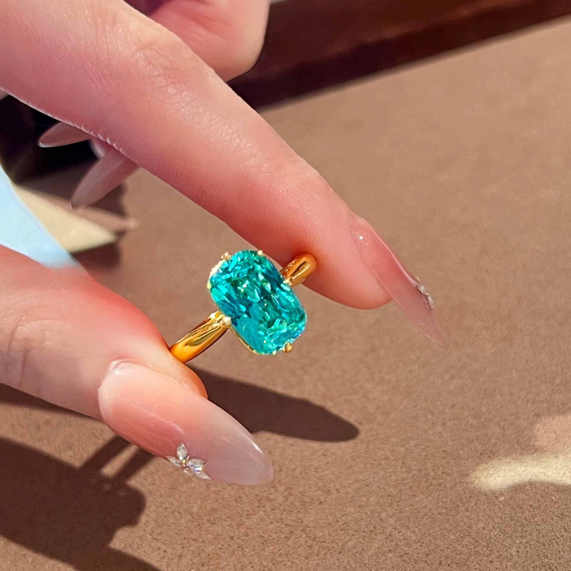 Bague rétro pour femme en diamant Paraiba, taille fleur de glace, ensemble de bijoux de fiançailles 