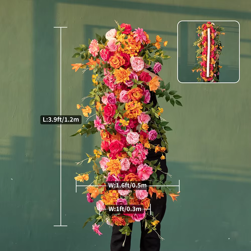 Rose Artificielle de Luxe Orange et Rose, Fleur Verte, Décoration d'Arrière-Plan de Mariage Personna